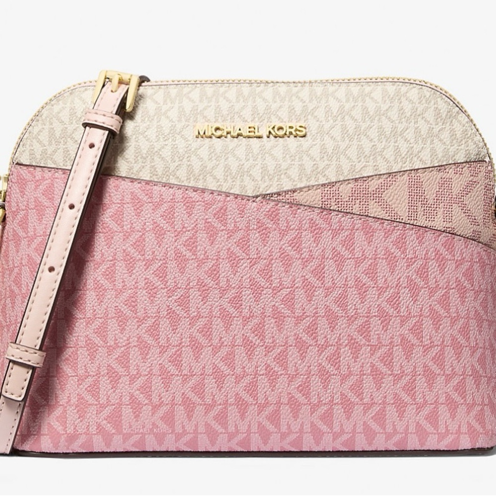 Michael Kors Pink and Cream Crossbody Bag with Gold Hardware